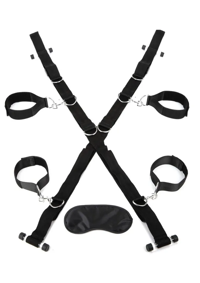 Female Sex Toys Lux Fetish Lux Fetish Over The Door Cross with 4 Universal Soft Restraint Cuffs