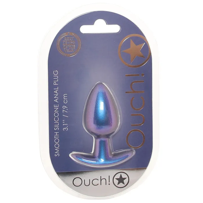 Ouch Smooth Silicone 31 Inch Butt Plug in Metallic Blue Shots Toys Anal