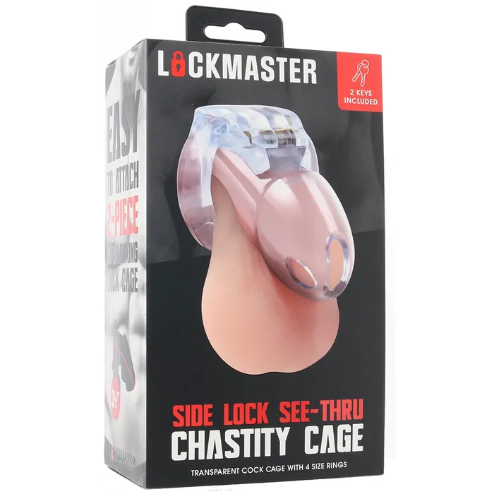 Male Sex Toys Lockmaster 35 Inch SeeThru Side Lock Chastity Cage Electric Eel