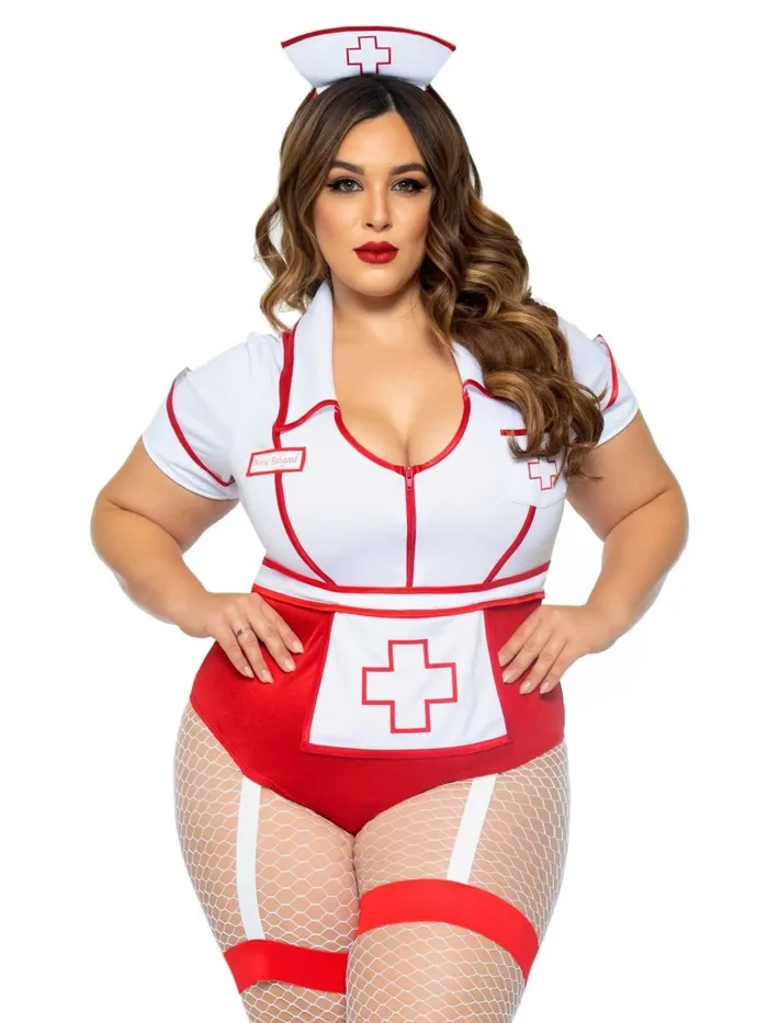 Leg Avenue Plus Nurse Feelgood Sexy Costume 3x4x White Red Vibrators
