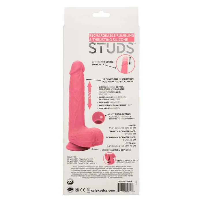 Rechargeable Rumbling and Thrusting Silicone Studs Pink CalExotics Vibrators Rechargeable Rumbling and Thrusting Silicone Studs Pink CalExotics Vibrators
