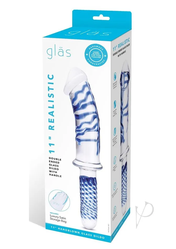 Glas Dildos Realist Dbl End Dildo Handle 11 Clrblu