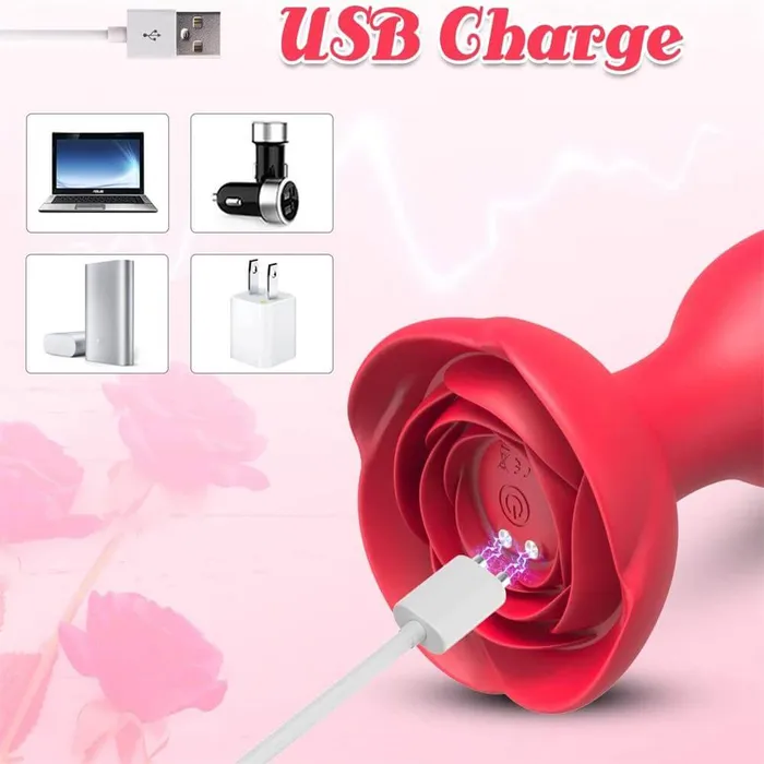 Adorime Anal Vibrating Rose Glow Butt Plug with Remote Control 39 Inch