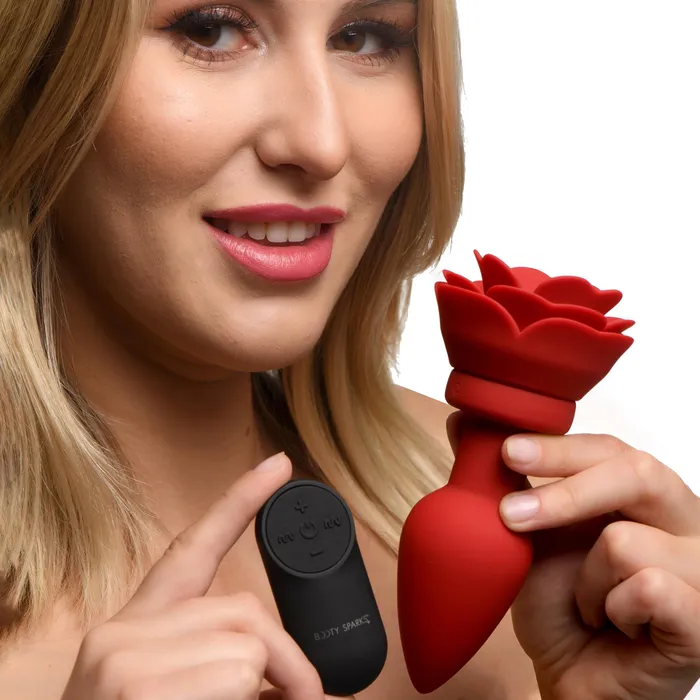 Booty Sparks Male Sex Toys 28X Silicone Vibrating Rose Anal Plug with Remote