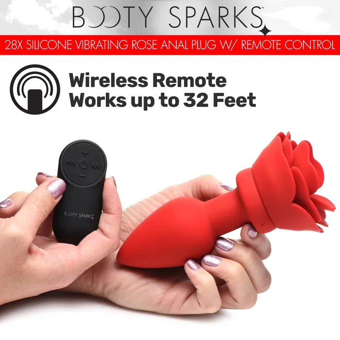 Booty Sparks Male Sex Toys 28X Silicone Vibrating Rose Anal Plug with Remote