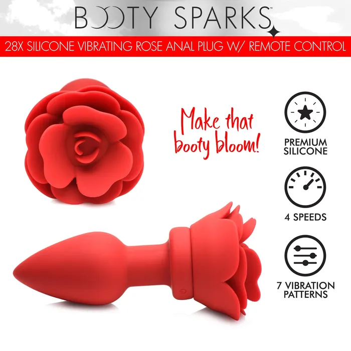 Booty Sparks Male Sex Toys 28X Silicone Vibrating Rose Anal Plug with Remote
