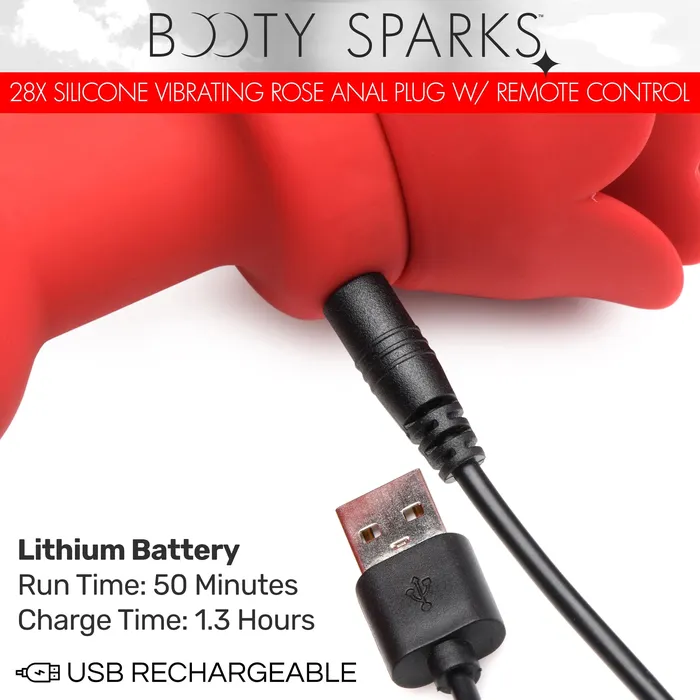 Booty Sparks Male Sex Toys 28X Silicone Vibrating Rose Anal Plug with Remote
