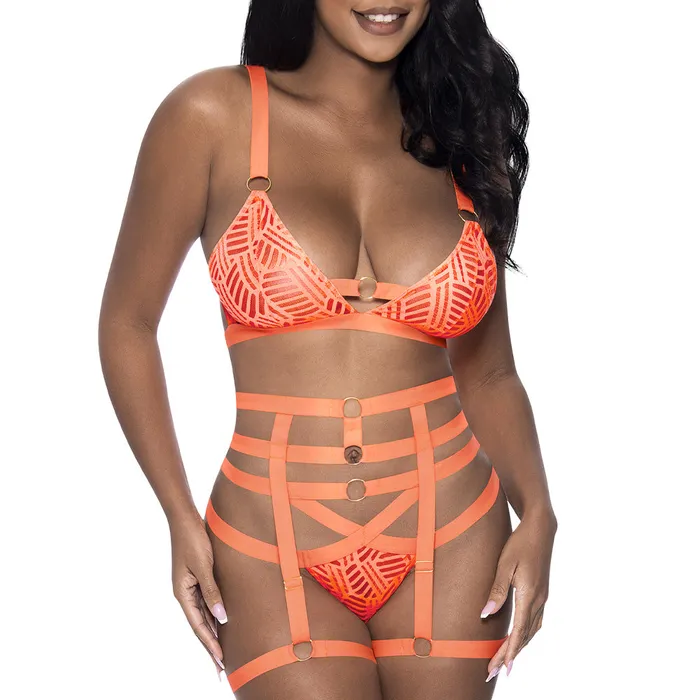 Female Sex Toys Magic Silk Exposed Rude Awakening Strappy Bralette Garter Panty Lingerie Set