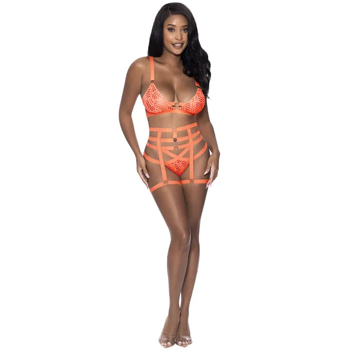 Female Sex Toys Magic Silk Exposed Rude Awakening Strappy Bralette Garter Panty Lingerie Set