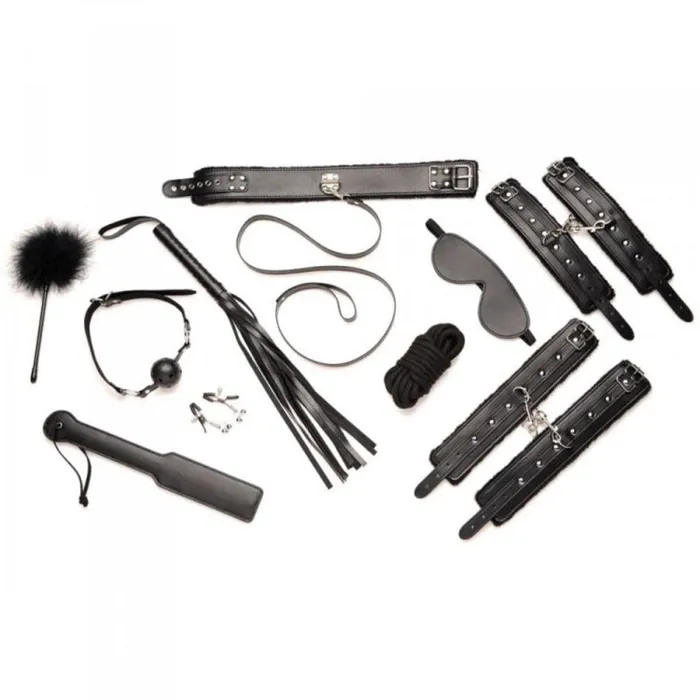 Couples Master Series Master Series Hook Up 10 Piece Plush Bondage Set Black