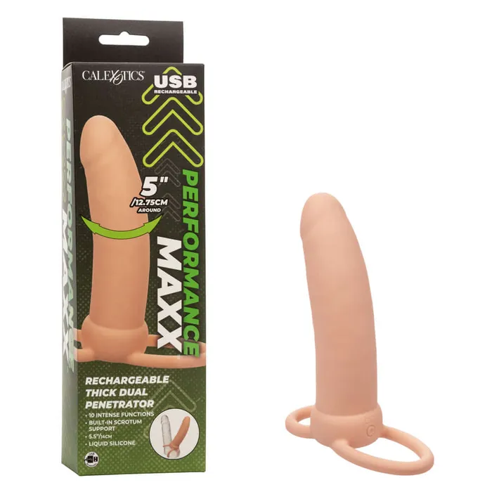 Female Sex Toys CalExotics Performance Maxx Rechargeable Thick Dual Penetrator Ivory