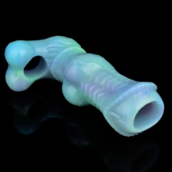 Male Sex Toys Domlust Luminous Monsterdildo Cock Sleeve Silicone Penis Ring Condom Extender Sex Toy for Men