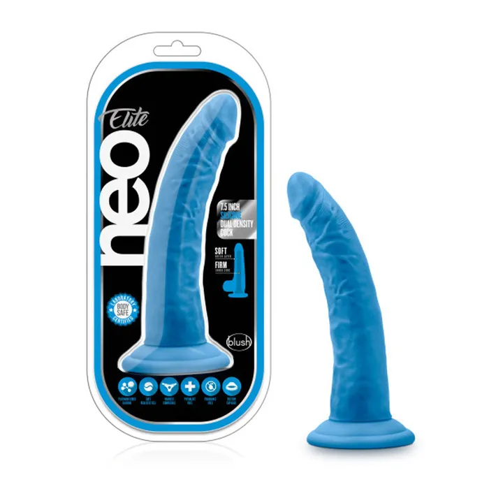Neo Elite 75 Inch Silicone Dual Density Cock Neon Blue Blush Novelties Dildos