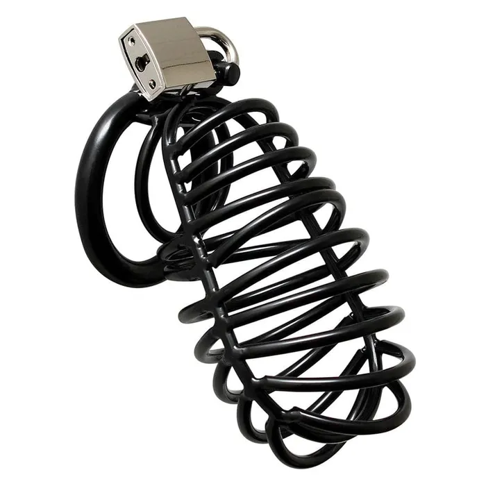 Rimba Black Metal Male Chastity Device With Padlock Male Sex Toys