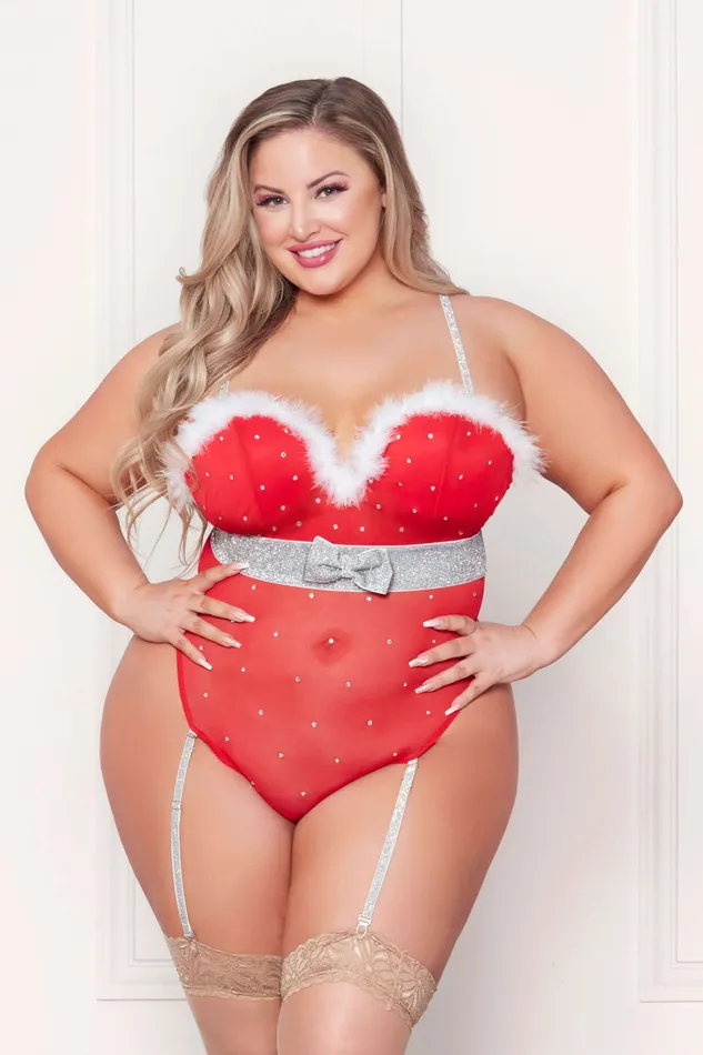 Seven Til Midnight Male Sex Toys Rhinestone Studded Mesh Teddy With Marabou Trim XLarge Red Seven Til Midnight Male Sex Toys Rhinestone Studded Mesh Teddy With Marabou Trim XLarge Red