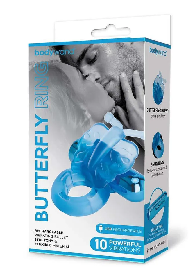 Vibrators Bodywand Bodywand Rechargeable Butterfly Ring Blue