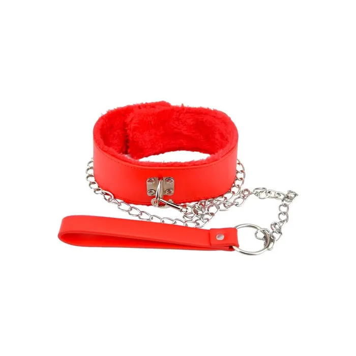 Vibrators Bound to Please Furry Collar with Leash Red Bound to Please