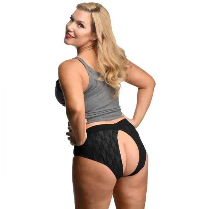 XR Brands Female Sex Toys Lace Envy Black Crotchless Panty Strapon Harness 2XL