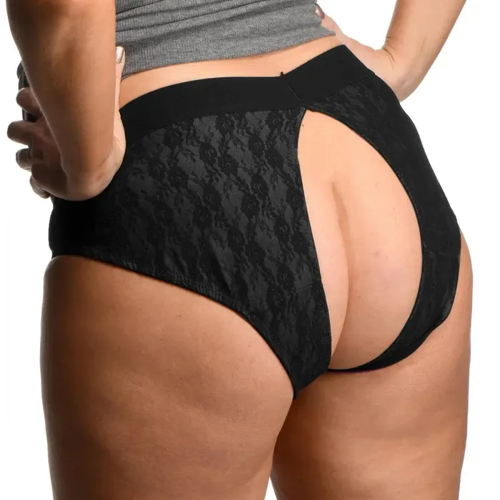 XR Brands Female Sex Toys Lace Envy Black Crotchless Panty Strapon Harness 2XL