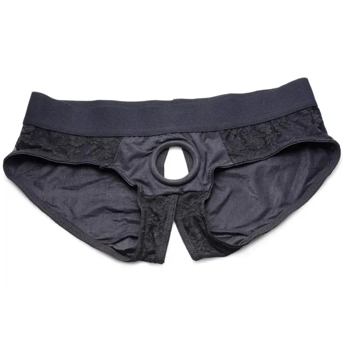 XR Brands Female Sex Toys Lace Envy Black Crotchless Panty Strapon Harness 2XL