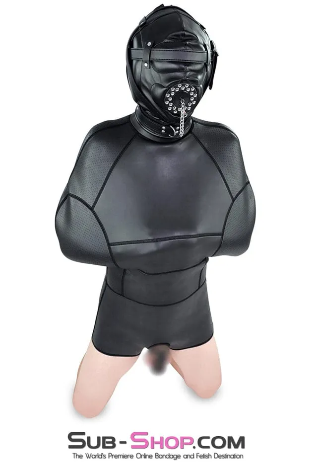 0193SM Complete Captive Locking Sensory Deprivation Hood with Open Mouth Plug Gag Idea Male Sex Toys
