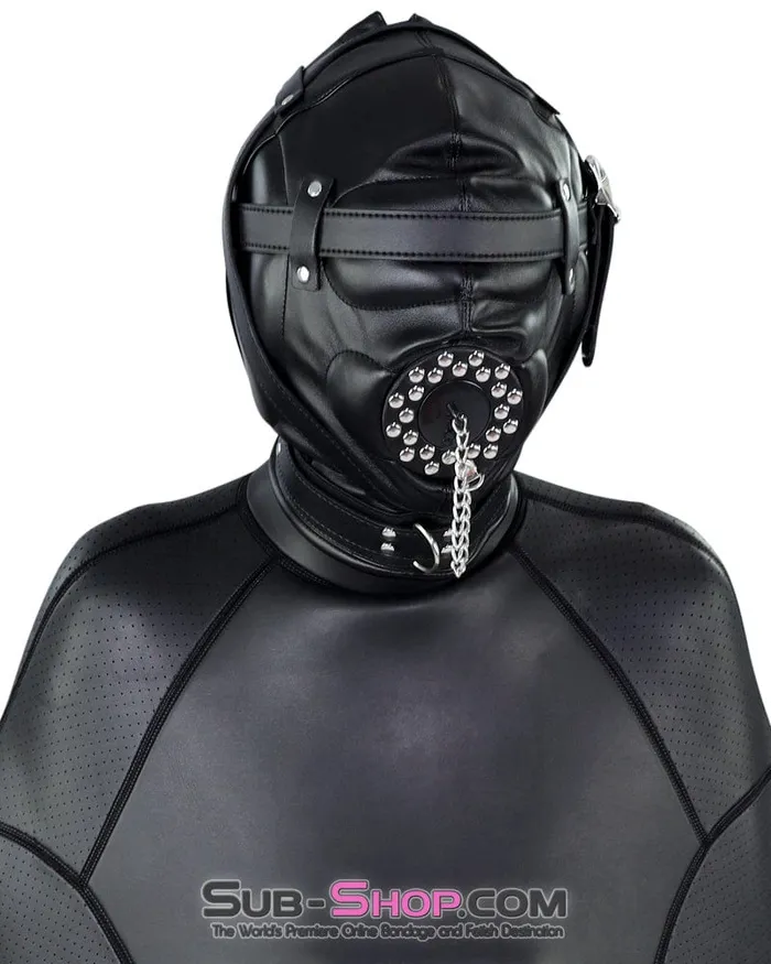 0193SM Complete Captive Locking Sensory Deprivation Hood with Open Mouth Plug Gag Idea Male Sex Toys