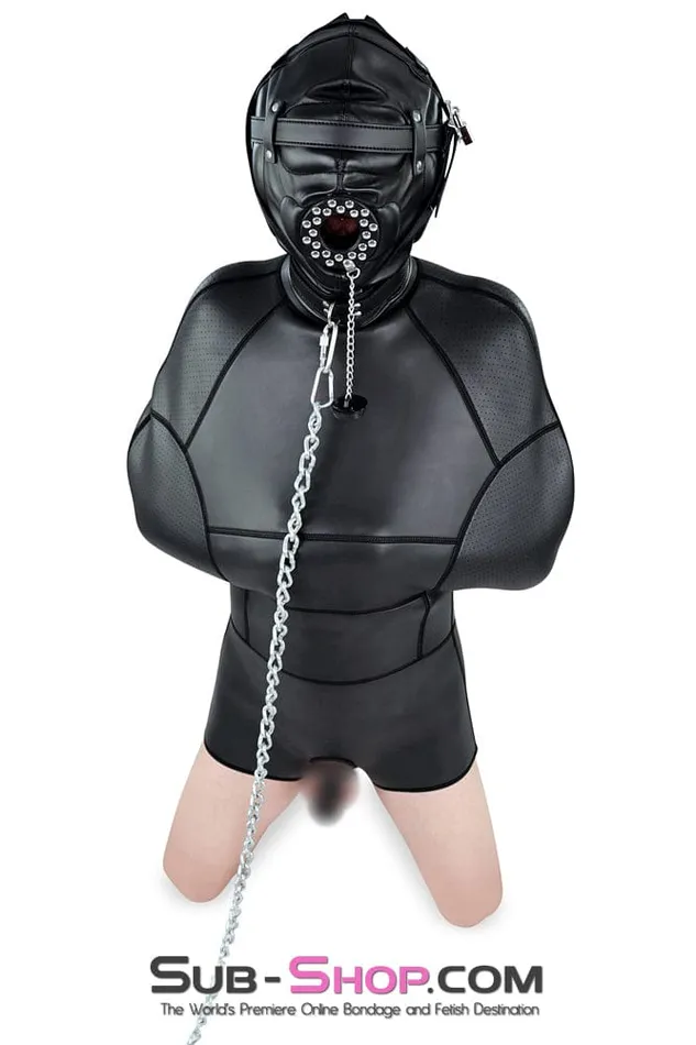 0193SM Complete Captive Locking Sensory Deprivation Hood with Open Mouth Plug Gag Idea Male Sex Toys