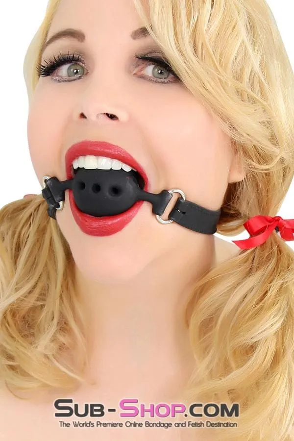 9803M Medium Black Silicone Locking Breather Ball Gag Moonwell Anal