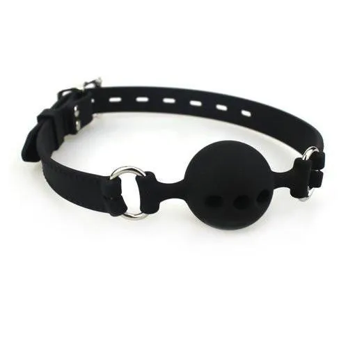 9803M Medium Black Silicone Locking Breather Ball Gag Moonwell Anal