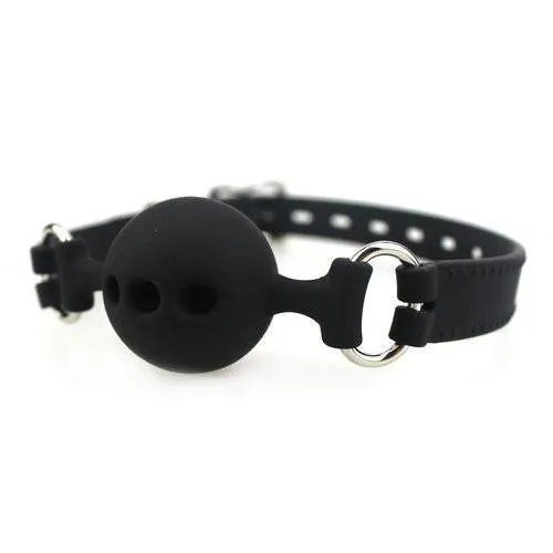 9803M Medium Black Silicone Locking Breather Ball Gag Moonwell Anal