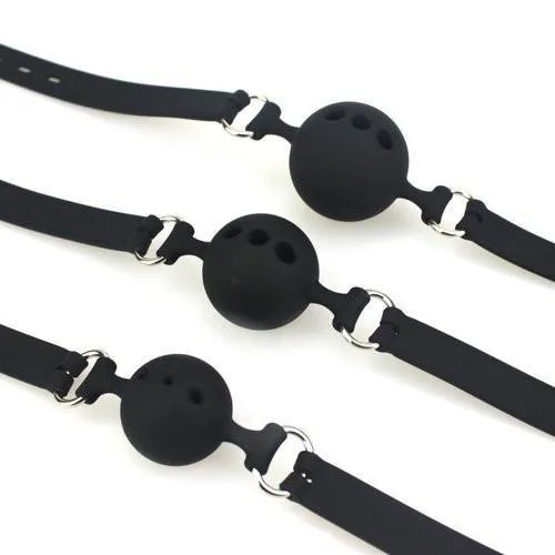 9803M Medium Black Silicone Locking Breather Ball Gag Moonwell Anal