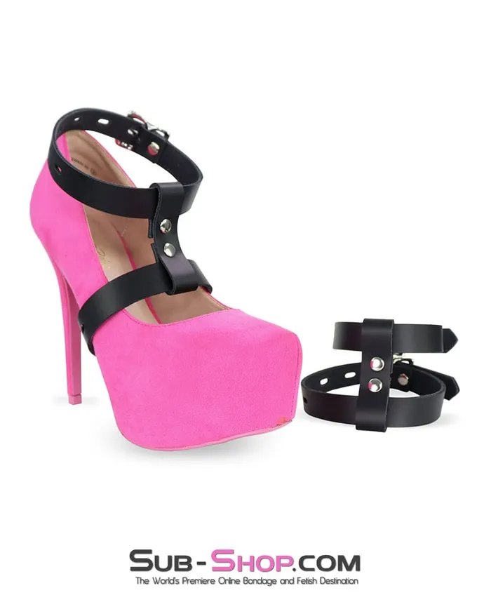 Autumn Restraints 0214A Double Locking Black Leather High Heel Shoe Cuffs