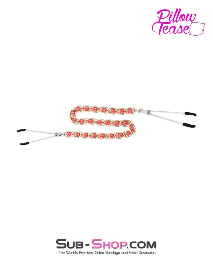 Idea Anal 1488RSSIS Sissy Boi Pink Sissy Training Beaded Gold Standard Beaded Jewel Tweezer Clamps