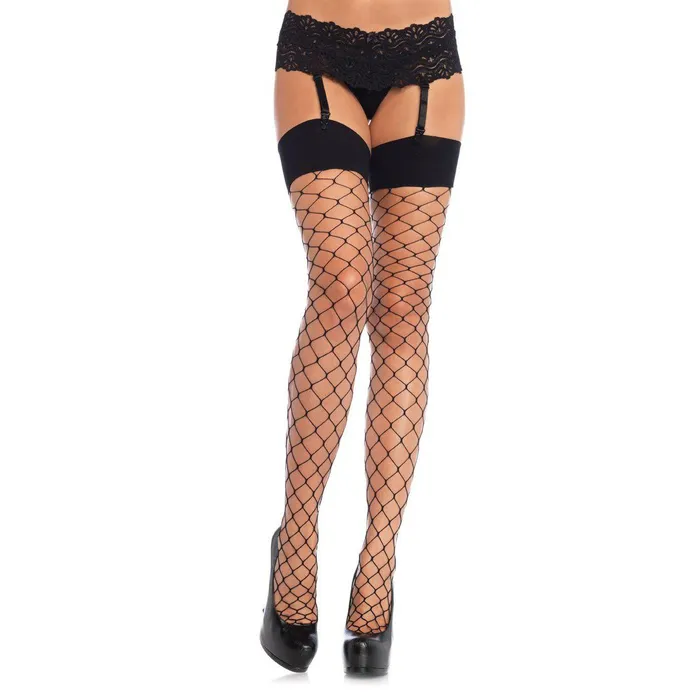 Leg Avenue Bodystockings Playsuits Spandex Fence Net Stocking With Reinforced Toe Black One Size
