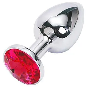 Male Sex Toys Ali Express 1351AE Small Chrome Butt Plug with Red Gem LAST CHANCE Final Closeout