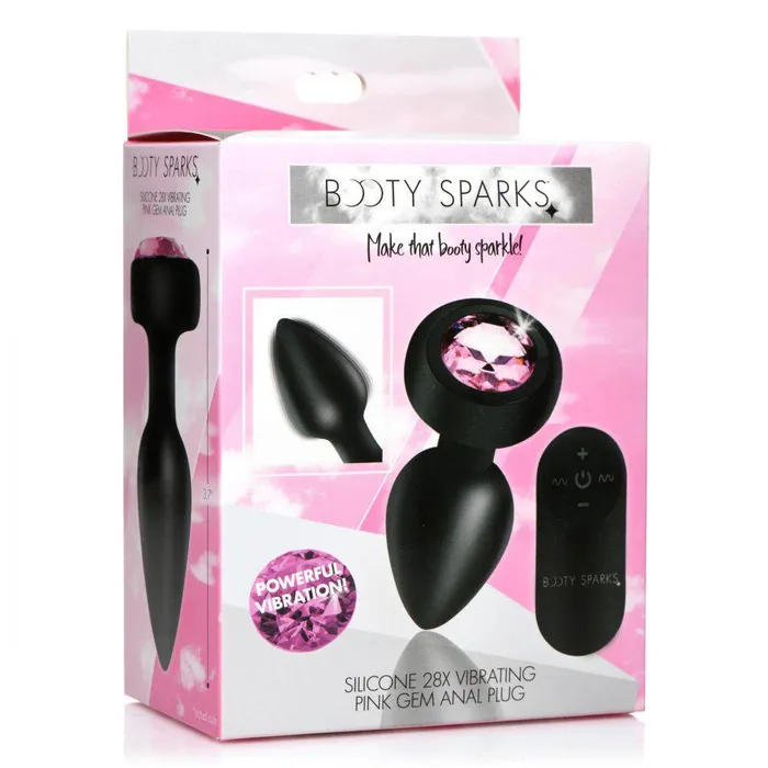 Male Sex Toys XR Brands 28x Silicone Vibrating Pink Gem Anal Plug With Remote Small