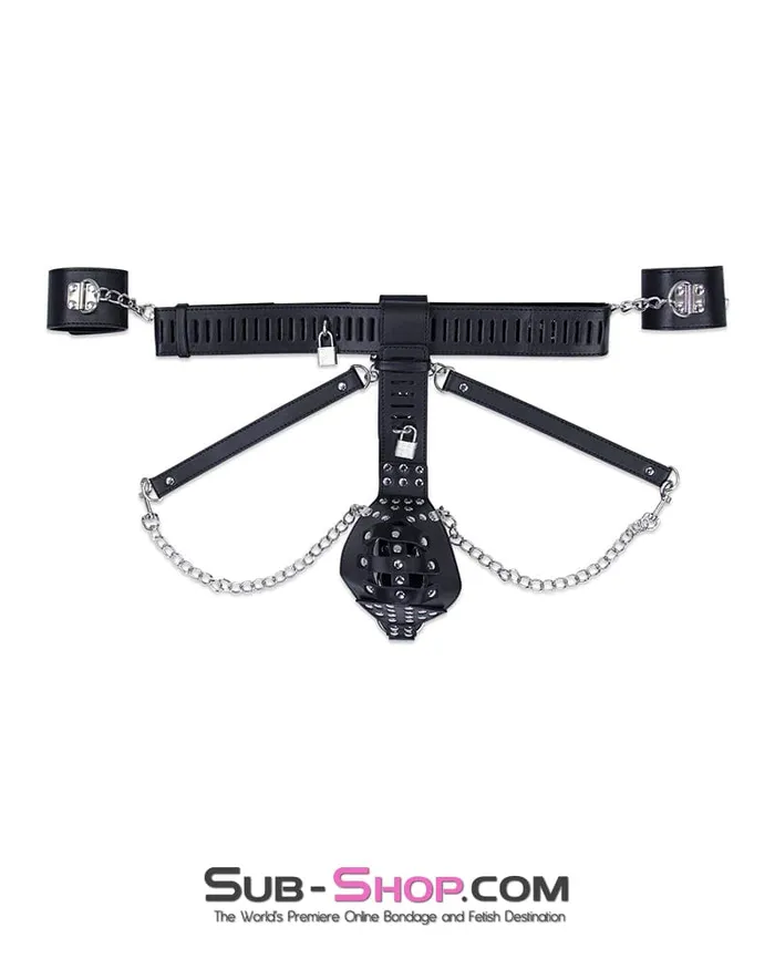 Moonwell Male Sex Toys 7215MSIS Locking Male Sissy Chastity Cage Belt with Chained Locking Wrist Cuffs Moonwell Male Sex Toys 7215MSIS Locking Male Sissy Chastity Cage Belt with Chained Locking Wrist Cuffs