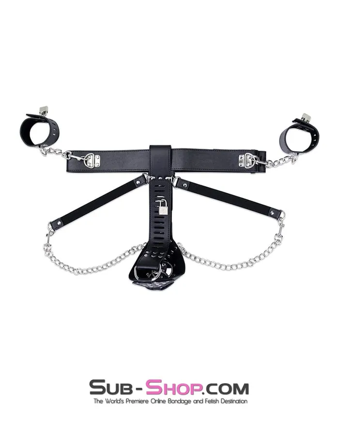 Moonwell Male Sex Toys 7215MSIS Locking Male Sissy Chastity Cage Belt with Chained Locking Wrist Cuffs