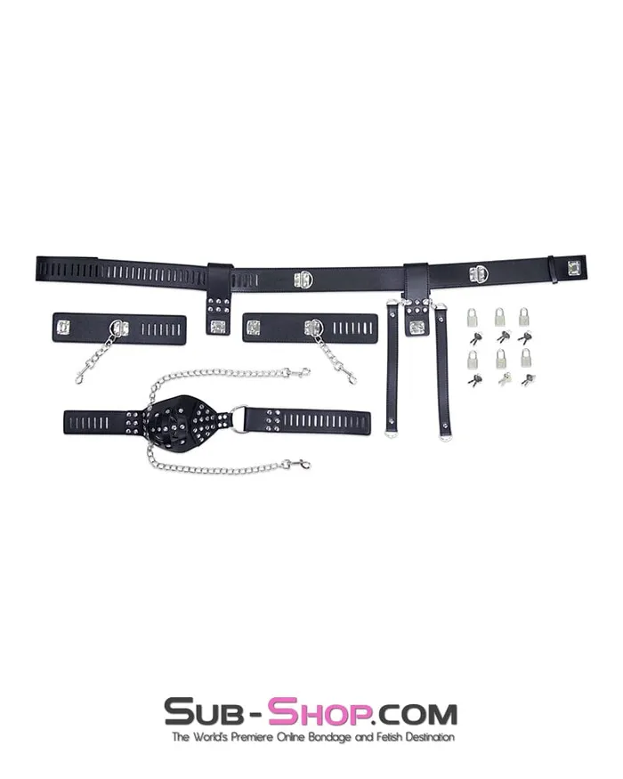 Moonwell Male Sex Toys 7215MSIS Locking Male Sissy Chastity Cage Belt with Chained Locking Wrist Cuffs