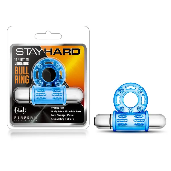 Stay Hard 10 Function Vibrating Bull Ring Blue Blush Vibrators