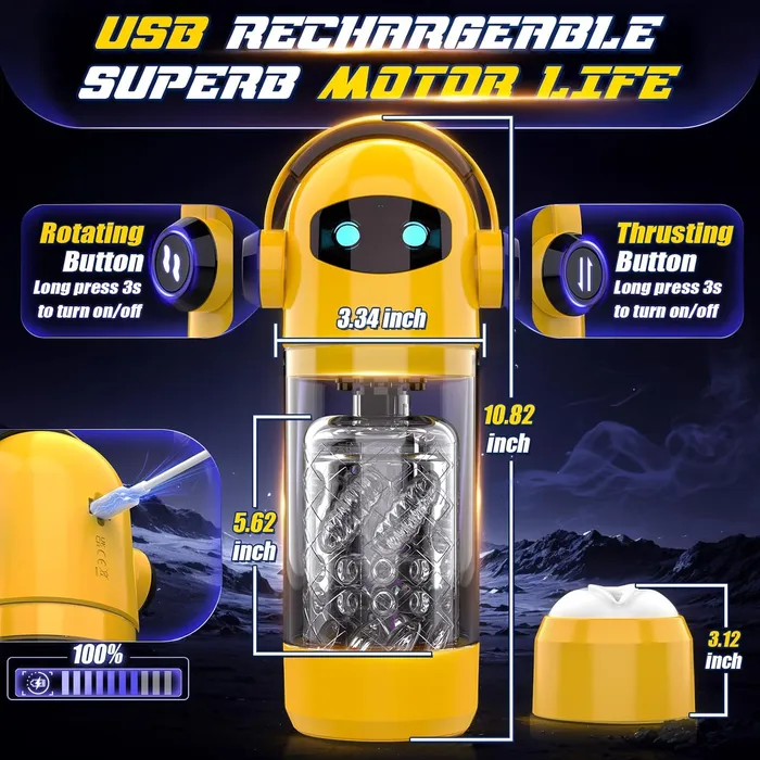 Male Sex Toys Lurevibe Spaceman 2 in 1 Automatic 7 Telescopic 7 Rotating Male Masturbator