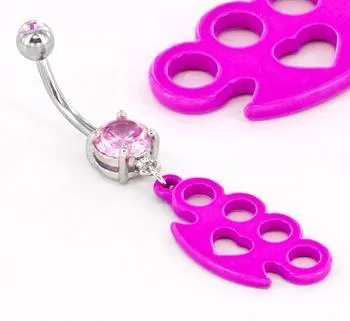 14g 716 Pink Knuckles Jeweled Belly Button Ring Painful Pleasures Vibrators