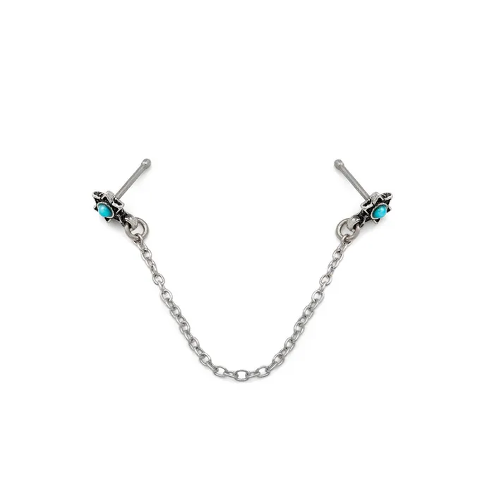 20g 14 Teal Opal Star Nose Bones with Chain Painful Pleasures Vibrators