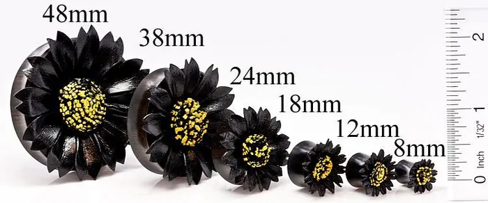 Anal BLACK Flower Painted Leather Double Flare Horn Plug 8mm 50mm Price Per 1 Elementals Organics