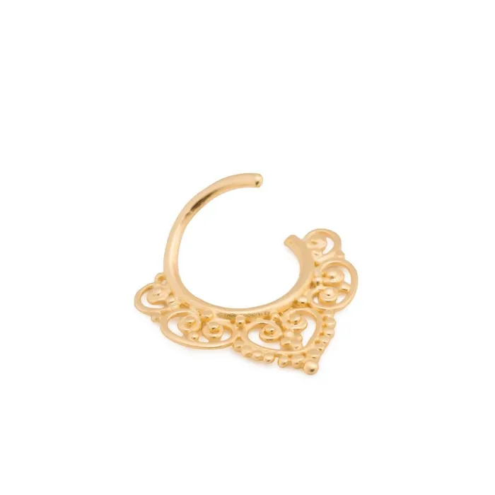 Anal Elementals Organics 18g Yellow Gold Plated Filigree Heart Bendable Septum Ring