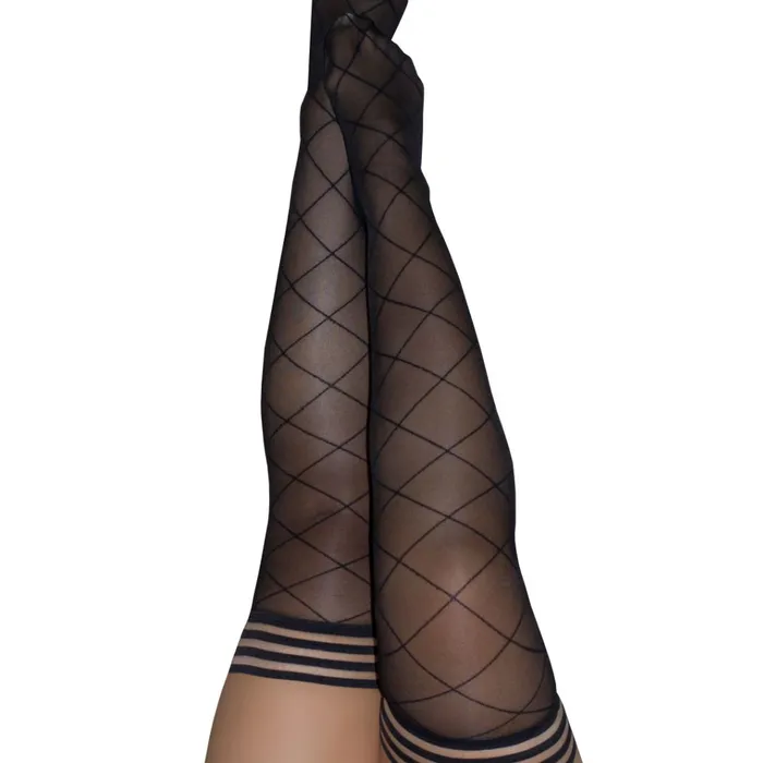 Anal Kixies Kixies Anna Sheer Black with Large Diamonds Thigh Highs sizes AD