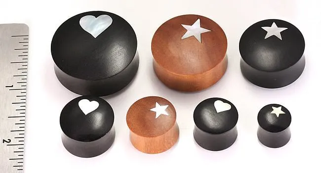 ARENG Wood with MOP STAR Inlay Double Flare Solid Natural Plug 12mm 34mm Price Per 1 Elementals Organics Male Sex Toys