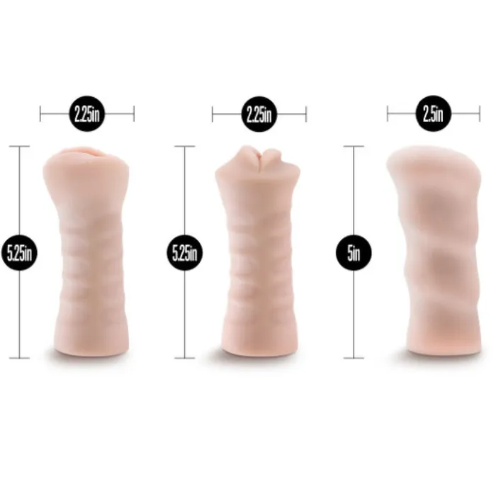 Blush Male Sex Toys M for Men 3Pack SelfLubricating Vibrating Pocket Strokers