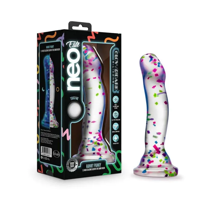 Blush Novelties Neo Elite GITD Hanky Panky 75in Confetti Filled Dong Female Sex Toys Blush Novelties Neo Elite GITD Hanky Panky 75in Confetti Filled Dong Female Sex Toys
