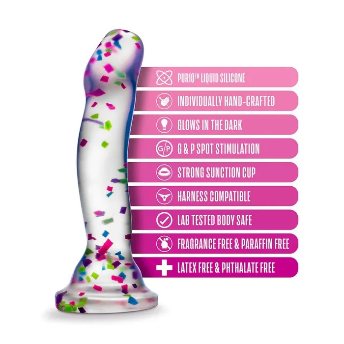 Blush Novelties Neo Elite GITD Hanky Panky 75in Confetti Filled Dong Female Sex Toys